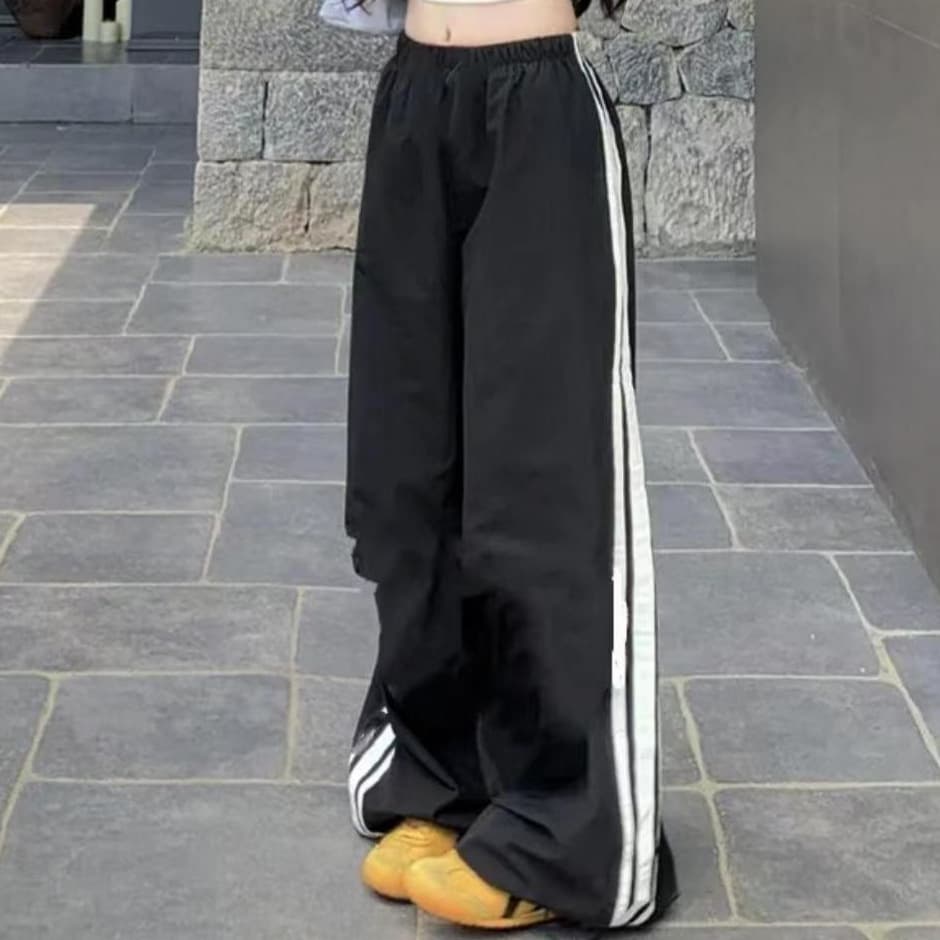 American High Street Striped Quick-Dry Wide-Leg Sweatpants for Women, Thin, Loose, Slimming, Casual Workwear Trousers, One-Piece Drop Shipping
