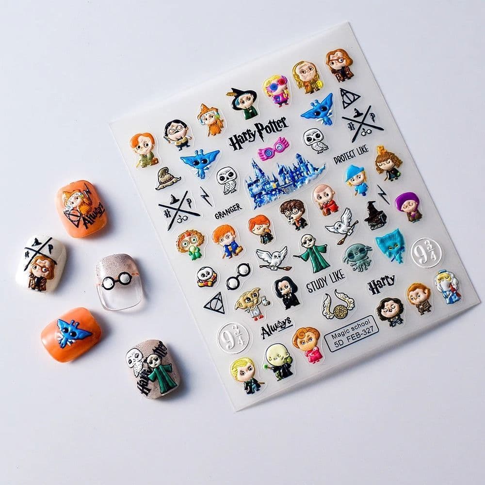 Cartoon 5D Nail Art Stickers Harry Potter Embossed Nail Stickers Scrapbooking Nail Decals