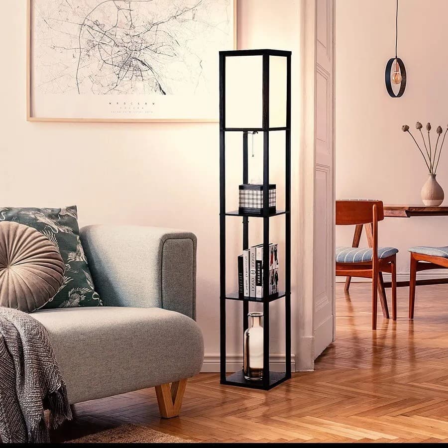 Floor Lamp with Shelves, Multi-Tier Stand for Living Room, Vintage Bedside Floor Lamp with Ambient Lighting