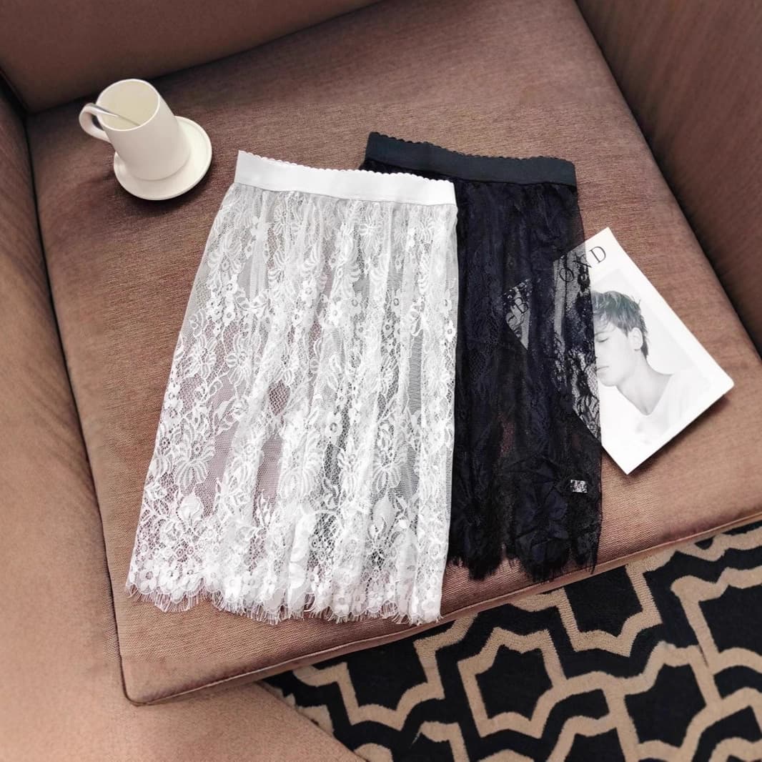 Single-layer Lace Long Skirt with Mesh Overlay, Casual Versatile Women's Sheer Base Skirt, One-layer Tulle Skirt Cover-up Half Skirt