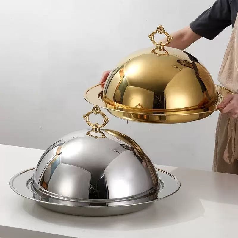 Cross-border food cover, Western food serving tray, high-end hotel stainless steel tray, steak tray with lid, serving tray, serving tray