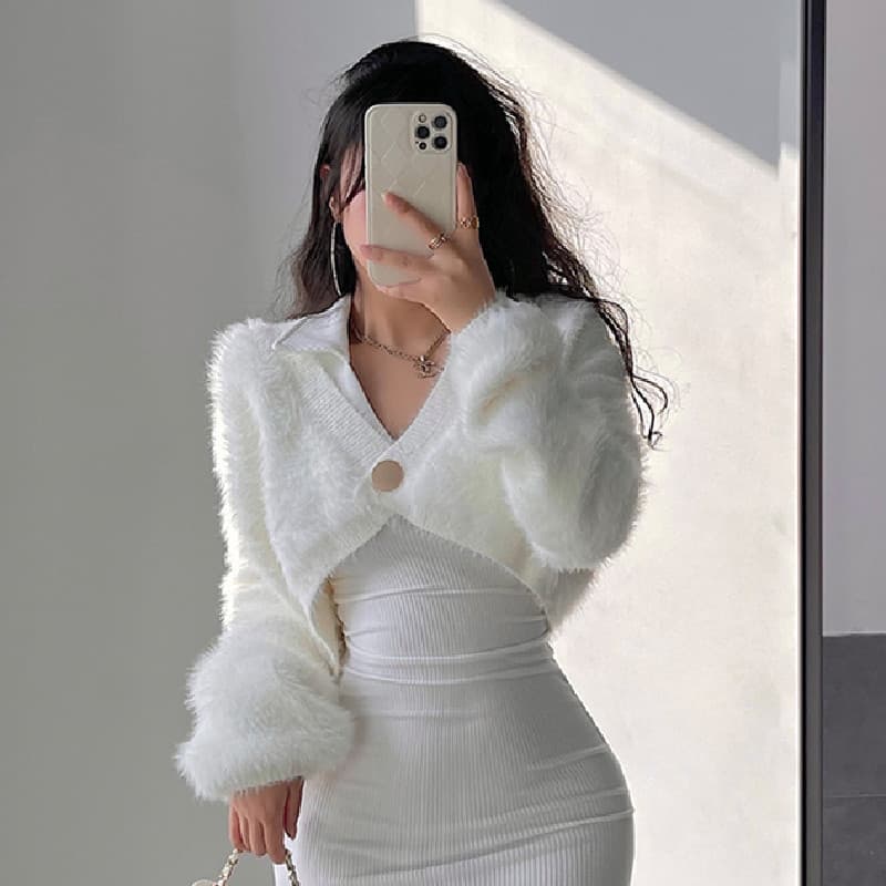Small-chic style mink fur cardigan sweater for women, autumn/winter new retro lazy loose outerwear short knit jacket.