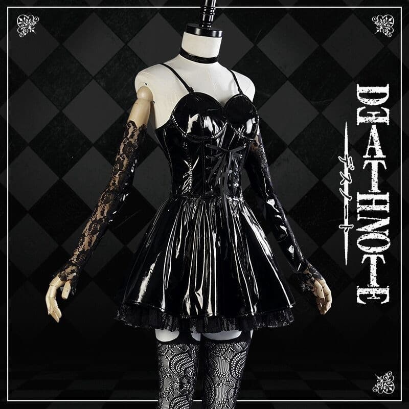 Death Note Misa Amane Cos Costume Leather Skirt Cosplay Wig Shoes Women's Outfit Anime Lace Dress Long Sleeve