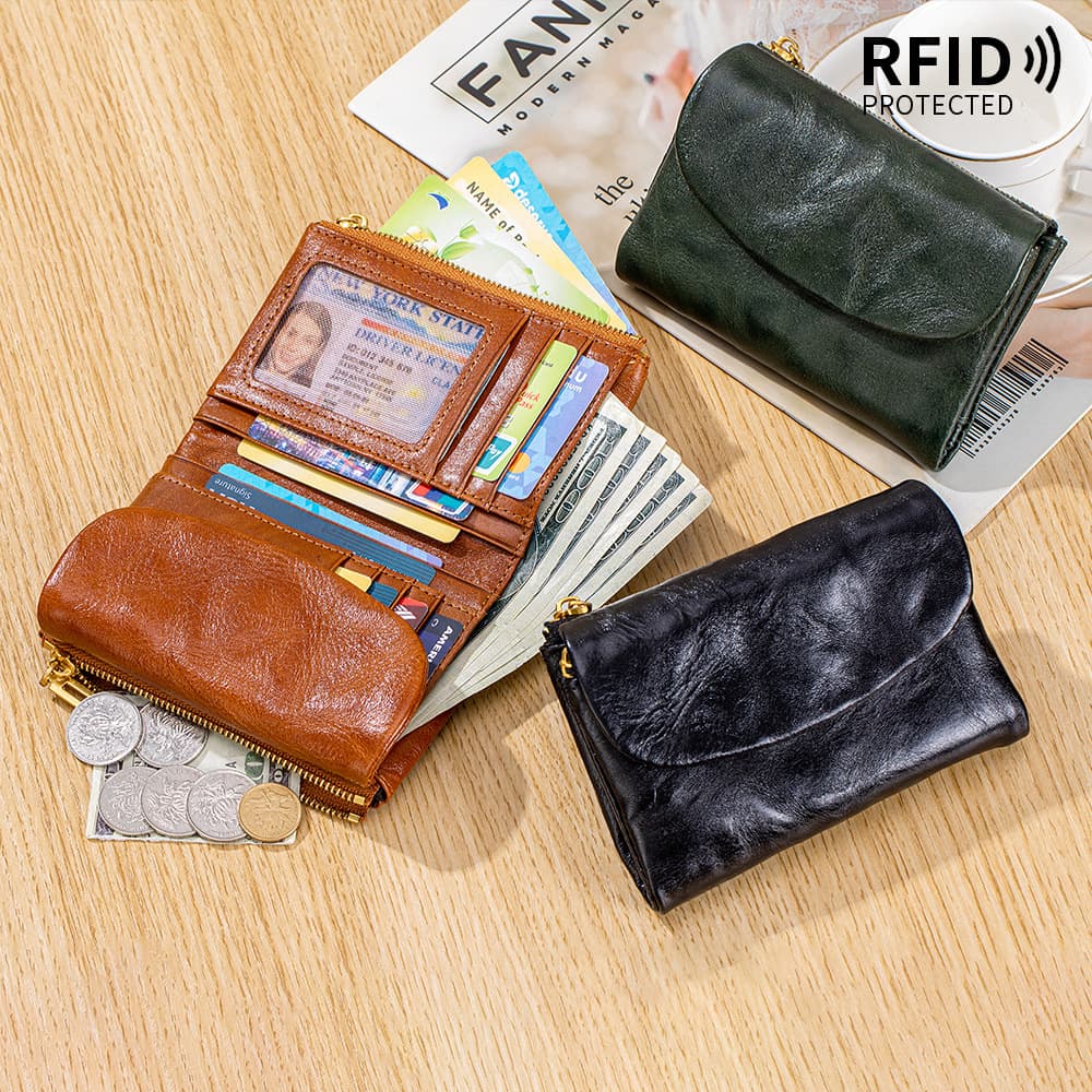 Popular Genuine Leather Vegetable-Tanned Women's Wallet RFID Card Holder Coin Purse New Vintage Cross-Border 70% Off Large Capacity Wallet
