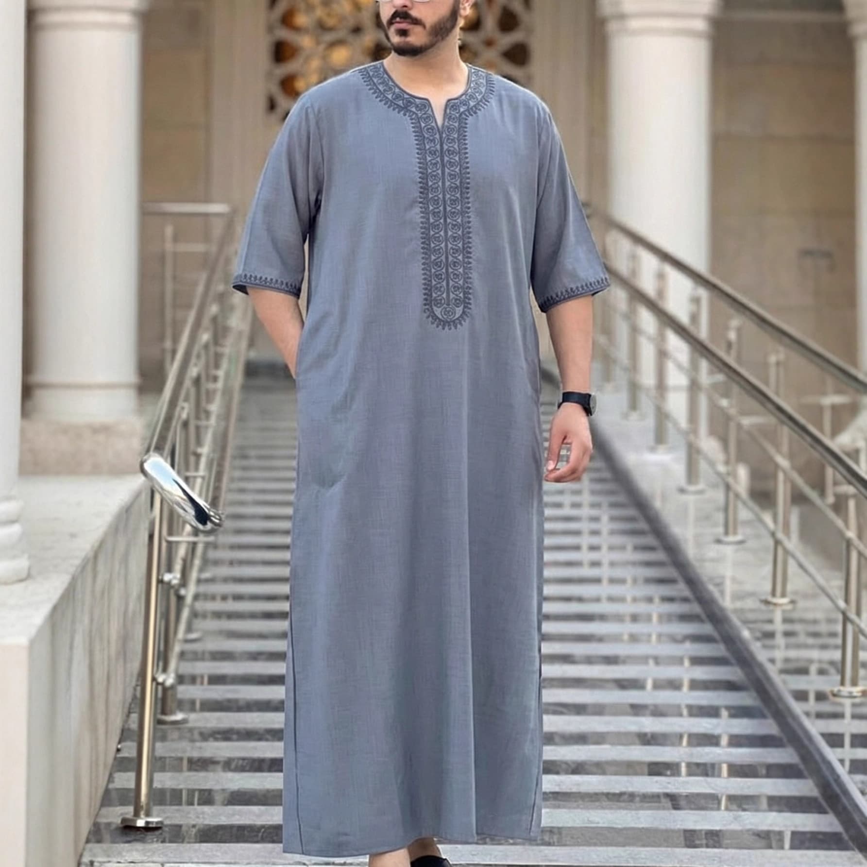 New Cross-Border Trade Traditional Men's Clothing Short Sleeve Embroidered Men's Robe