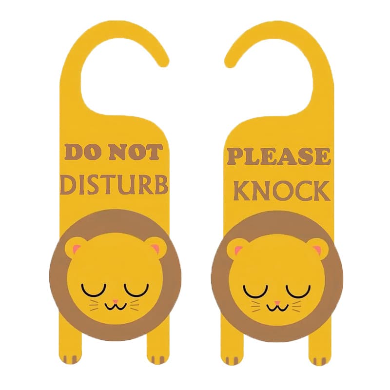 Cute Style Do Not Disturb Sign Knock Please Cartoon Lion Double-sided Door Hanger PVC English Notice