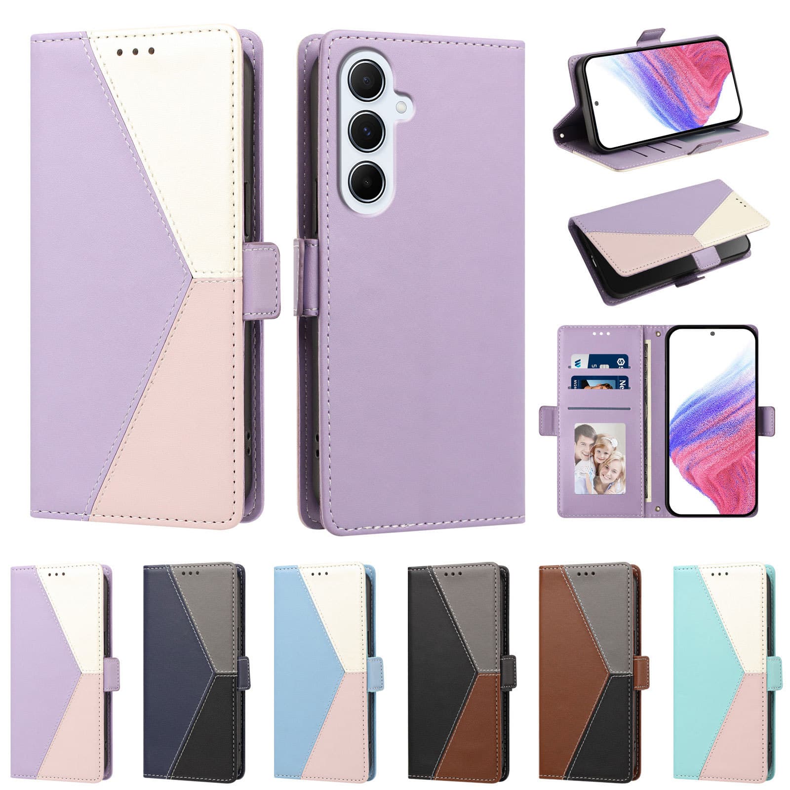 Three-color stitching and contrasting color card suitable for Xiaomi 17T Pro Leather Case Poco X8 Pro Max Protective Case