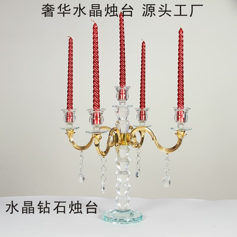 Wedding Aisle Decoration Props European-Style Transparent Glass Candle Holder 5-Head Banquet Table Arrangement Crystal Candle Holder