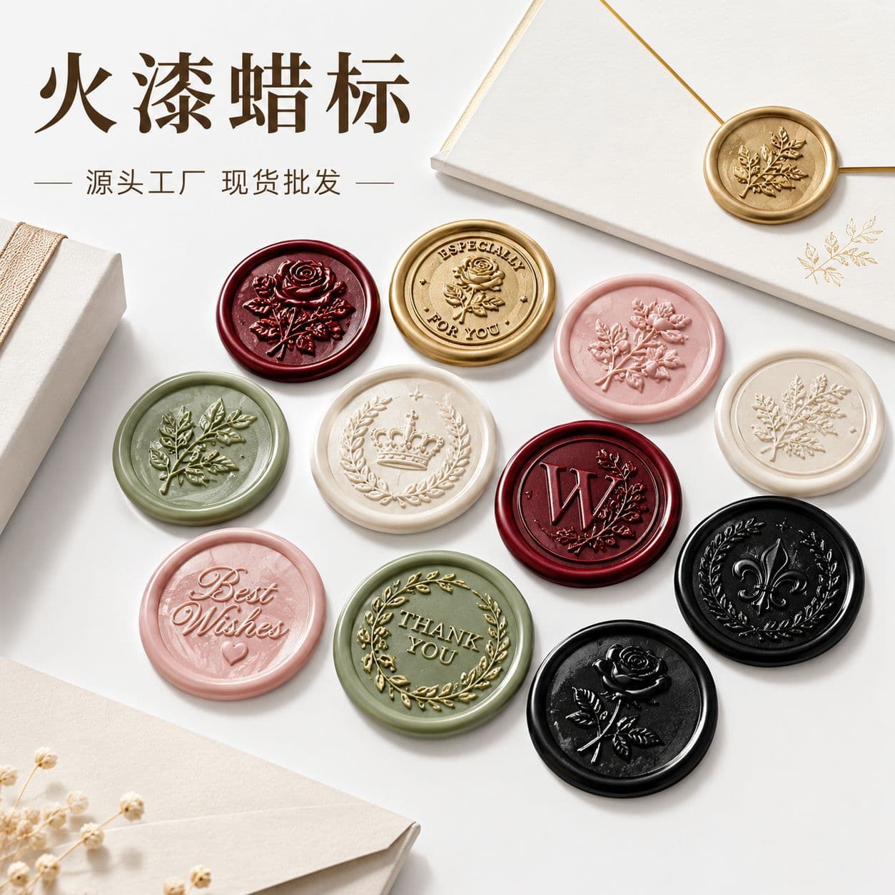 Wedding Gift Wax Seal Sticker with Adhesive, Invitation Quick Seal Embossed Wax Seal for Envelope Closure