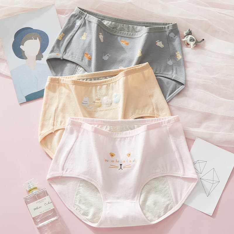 Period Panties for Women Leak-Proof Menstrual Cotton Briefs Mid-Waist Cotton Teen Period Underwear