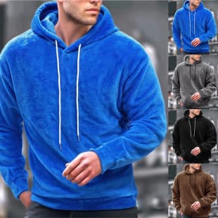 Cross-border AliExpress New Autumn Winter Plus Size Hooded Men's Casual Personalized Fashion Sweatshirt Coral Fleece Sweatshirt Men