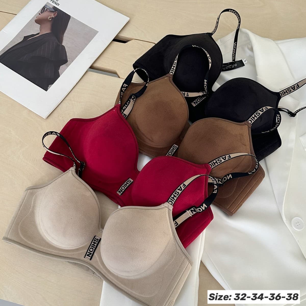 Raffa Velvet Winter Women's Push-Up Breathable V-Shaped Bra for Warmth, Enhances Small Bust, Fleece-Lined Thickened Intimates