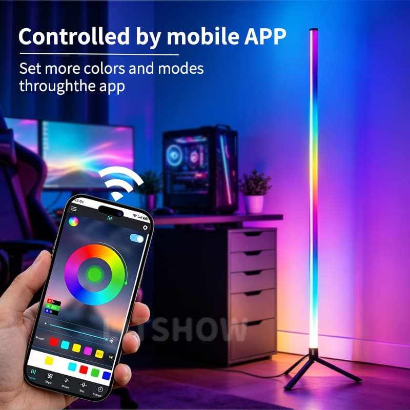 Cross-border Influencer RGB Floor Lamp, Bluetooth APP + Remote Dual Control, Vertical Tripod Floor Lamp for Bedroom Gaming Room