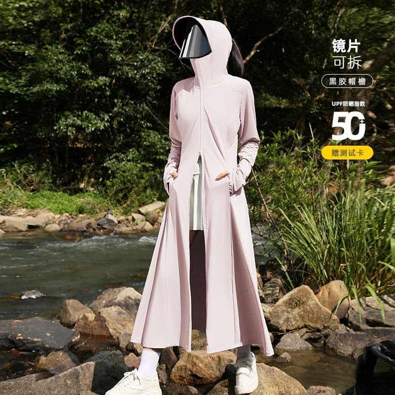 Long Brim UV Protection Sunscreen Hoodie for Women Summer New Outdoor Full Body Ice Silk Sun Protection Jacket