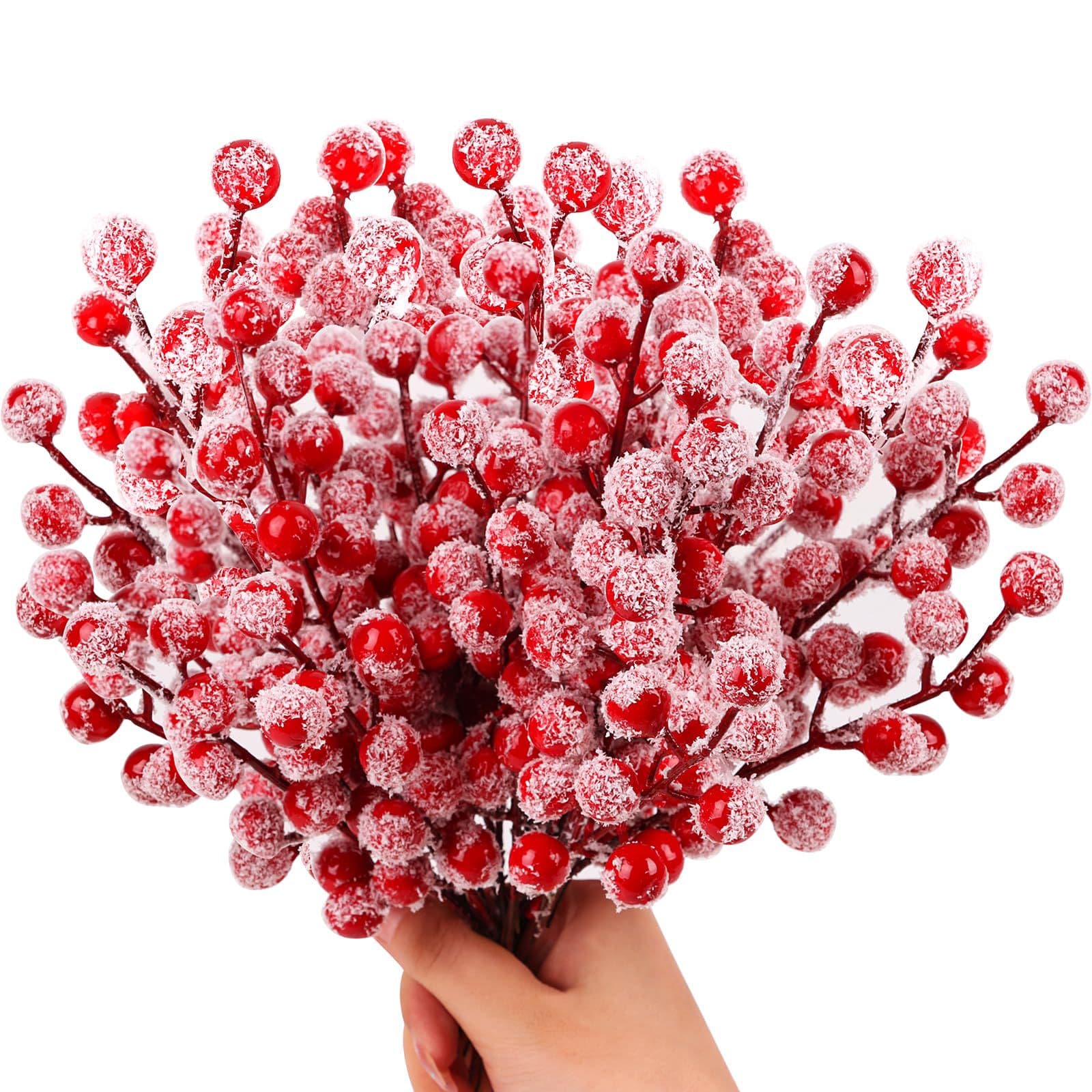 Christmas 12-Head Single Fork Frosted Red Berry Artificial Greenery Landscape Decoration Indoor Decoration Cross-border Simulation Christmas Red Berry