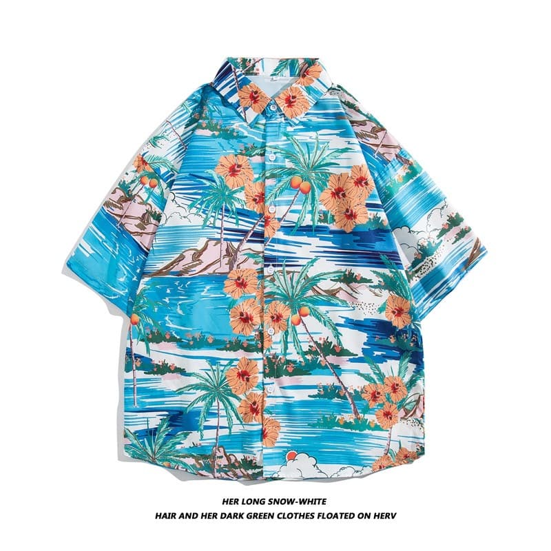 Hawaiian Printed Shirt Summer Men's Shirt Top Loose Casual Half Sleeve Rugged Beach Vacation Shirt