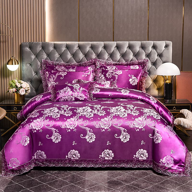 European satin jacquard four-piece three-piece set 1.8m2.0m bed wedding lace quilt cover single and double bedding
