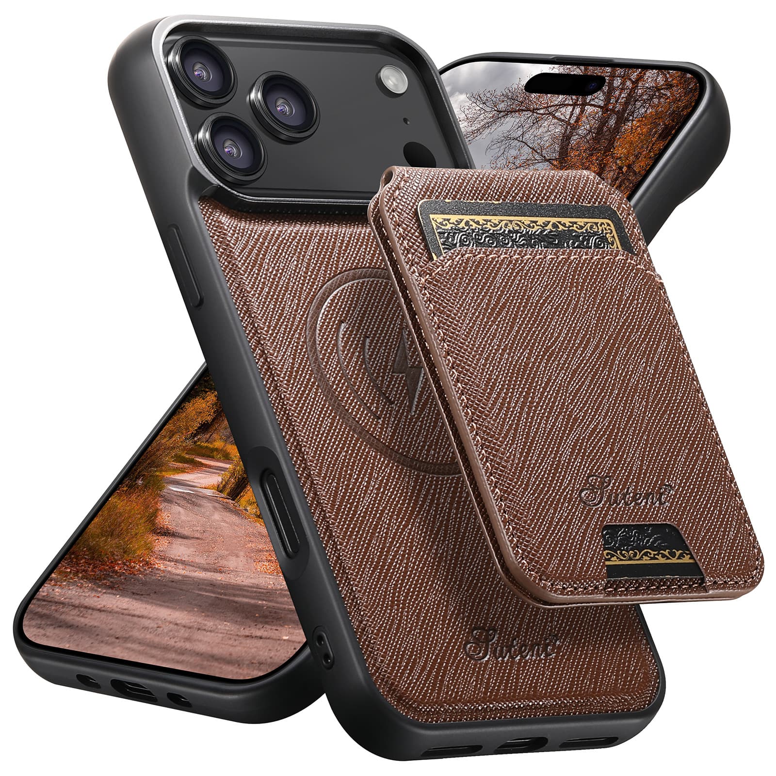 Suitable for iPhone 17 Pro Wireless Charging MagSafe Phone Case Magnetic Two-in-One Card Holder Leather Case