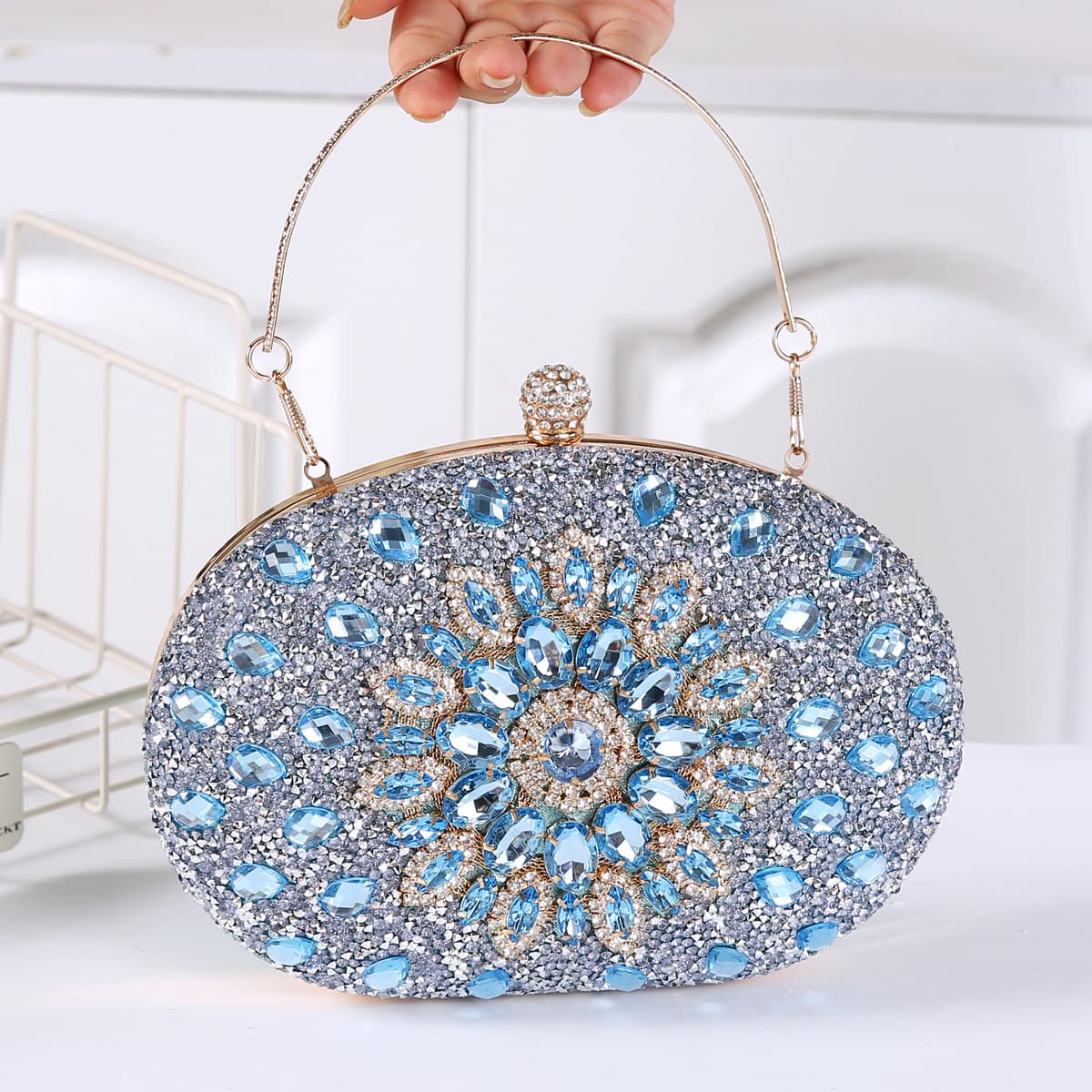 2024 New Sunflower Diamond Clutch Evening Bag Women's Gown Rhinestone Handbag Chain Crossbody