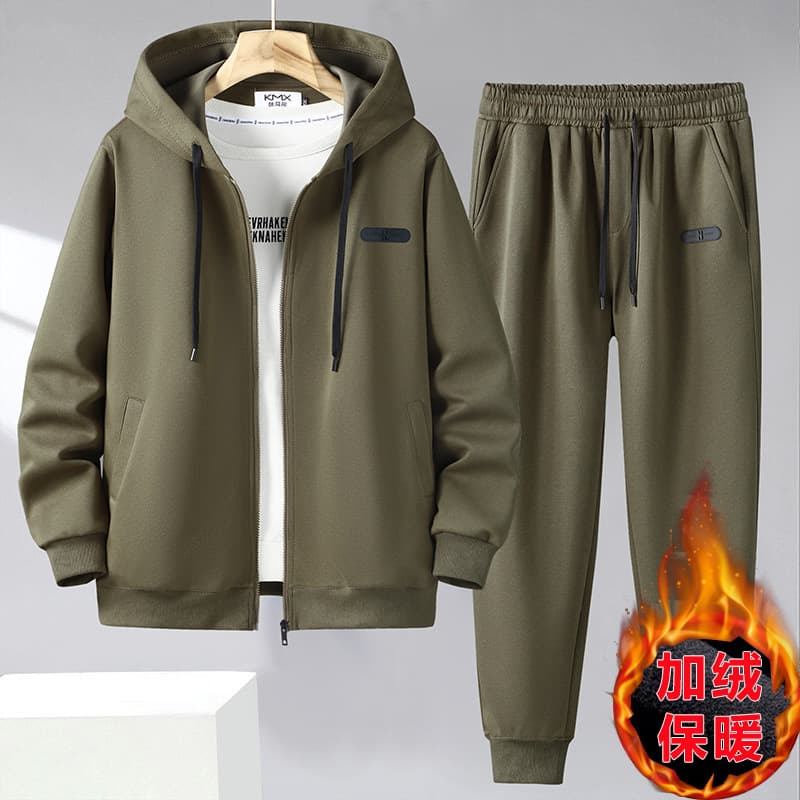 Plus Size Hooded Fleece Sweatshirt for Men, Autumn/Winter Style, Extra Large Casual Sports Sweatpants Two-Piece Set