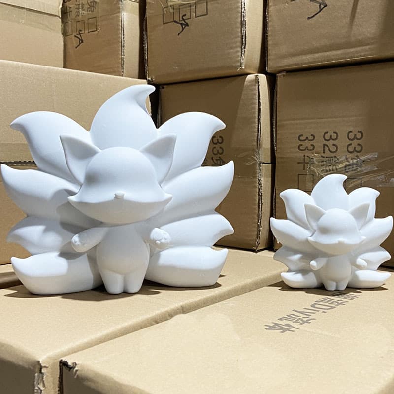 Fluid White Base 21cm Large Nine-Tailed Fox Creative Trendy Ornament Handmade DIY Popular Trend Home Toy Internet Famous