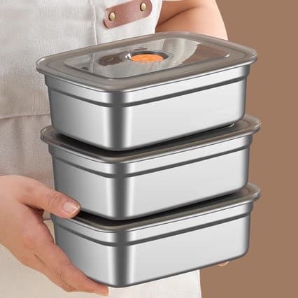 Rectangular Stainless Steel Sealed Container with Lid, Kitchen Fridge Storage Box, Outdoor Meal Prep Box, Fresh-Keeping, Large Capacity