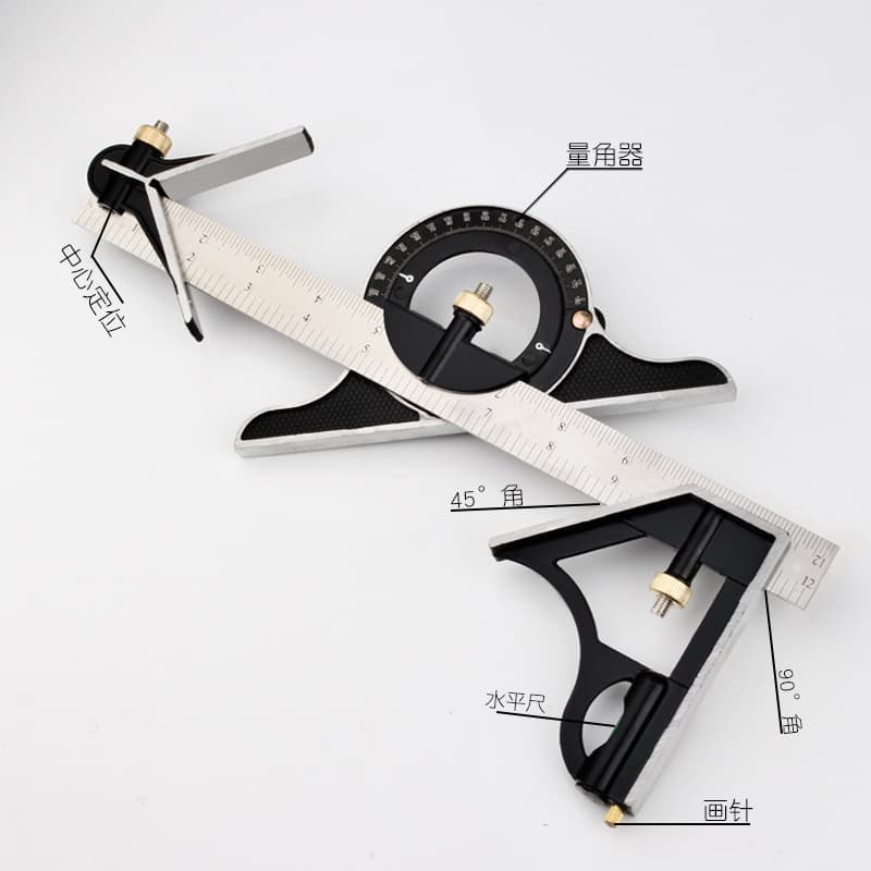 Measuring tool set: 300mm stainless steel 180-degree angle ruler with woodworking angle ruler and level.