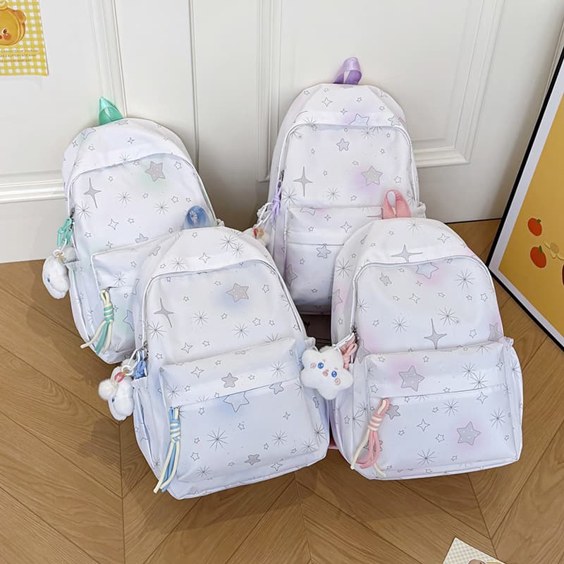 Stylish Backpack for Women Sweet Star Print Student Backpack Large Capacity Lightweight Versatile Double Shoulder Bag
