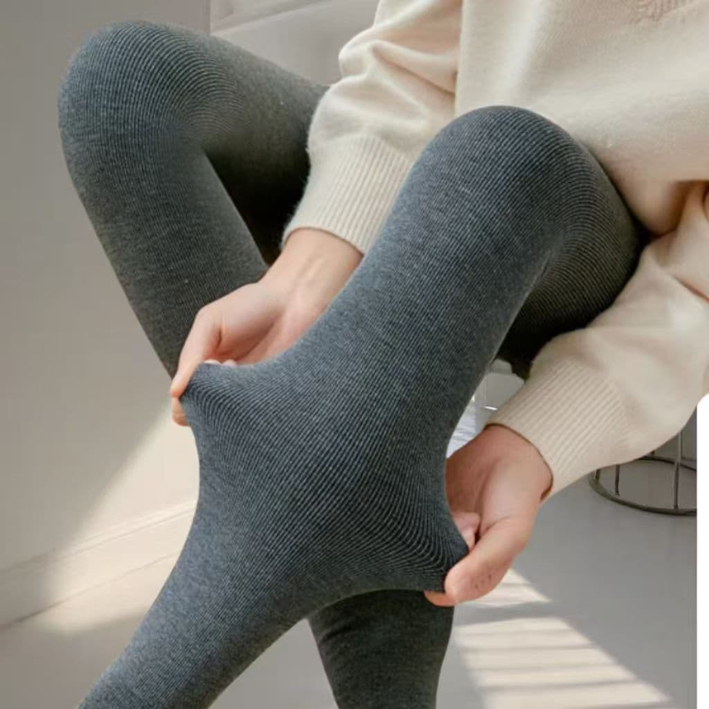 Autumn/Winter Thermal Ribbed Cotton Leggings with Fleece Lining, One-Piece Thickened, Footed or Stirrup, Women's Warm Tights