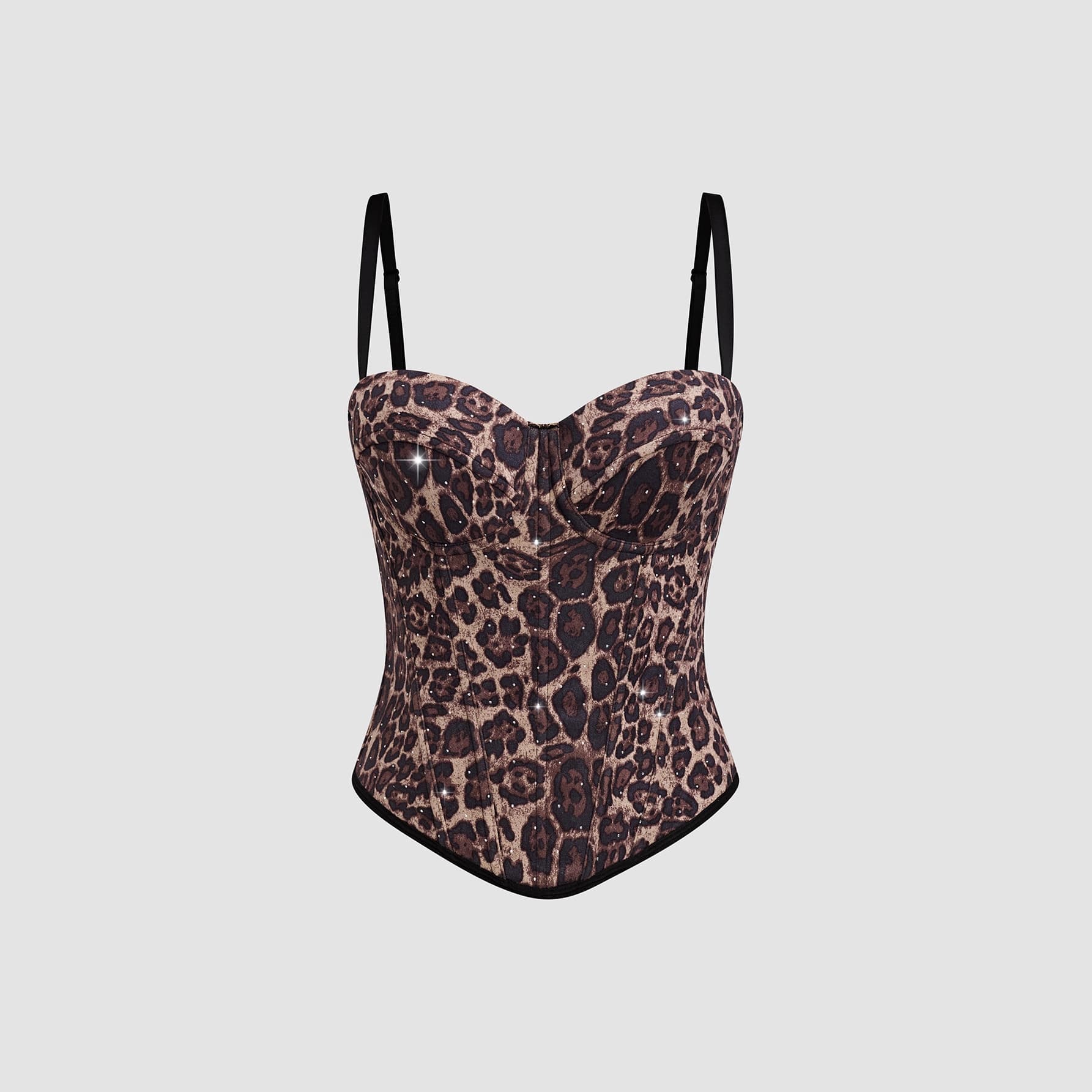Luqiuguo Sexy Leopard Print Camisole Top for Women Long Stretch Shapewear Corset Top with Rhinestones DB1830