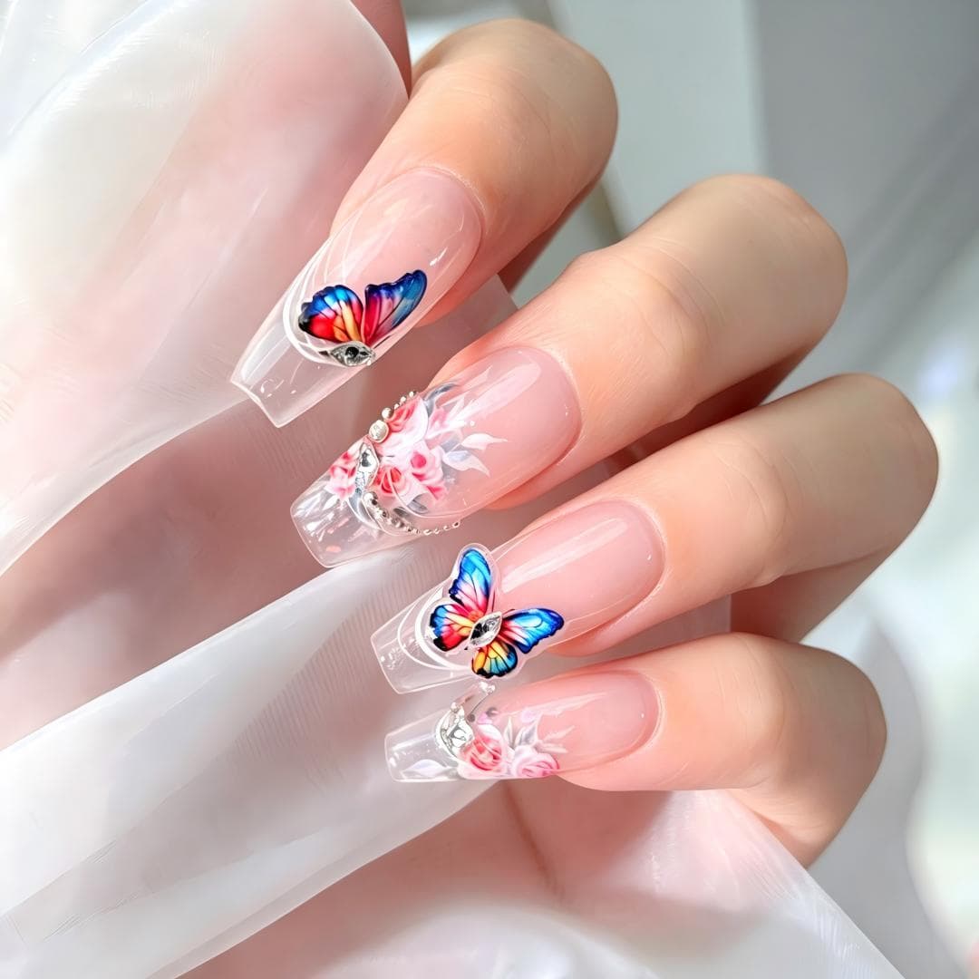 5D Embossed 3D Colorful Floral Butterfly Nail Stickers Versatile Colorful Butterfly DIY Phone Case Sticker HG Style