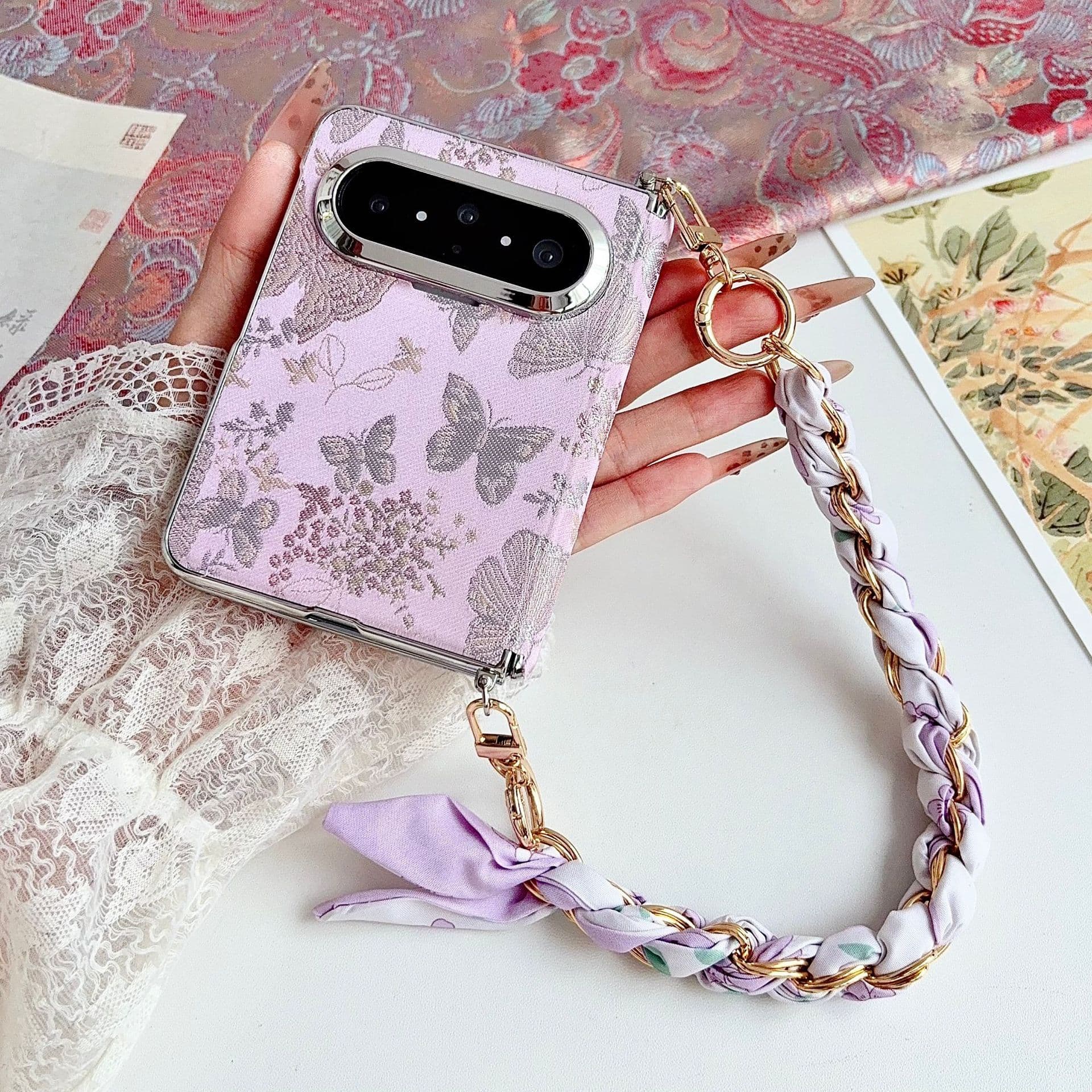 Suitable for Huawei PuraXMax mobile phone case, butterfly embroidery side buckle with front frame collector's edition wide folding screen protective case