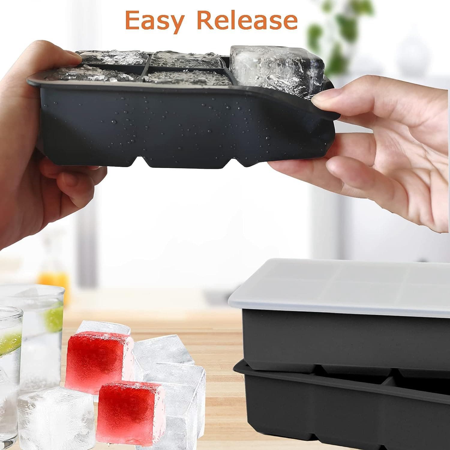 Amazon Hot Selling Silicone Ice Cube Tray 6 Grid Square Ice Mold Easy Release Whiskey Ice Cube Mold