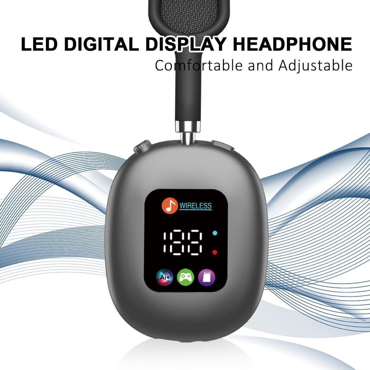 AKZ MAX600 New Custom Wireless Over-Ear Bluetooth Headphones with RGB Digital Display Screen, Card-Reading Headset