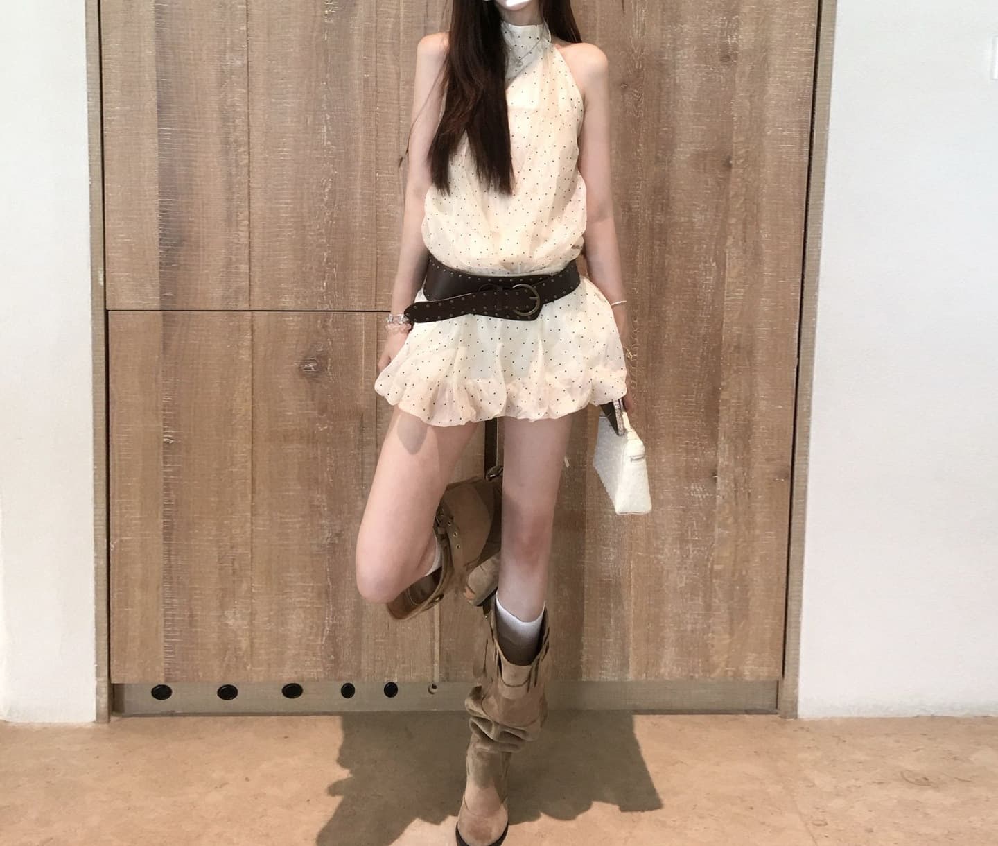 Hot Girl Style Sleeveless Halter Polka Dot Dress for Women Summer 2026 New Waist-Nipped Flower Bud Dress Backless Short Dress