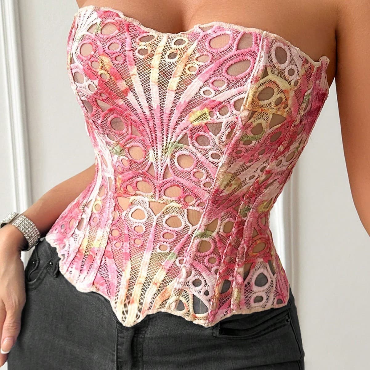 Cross-border Hot Selling New Floral Lace Corset Hollow Tight Bodice