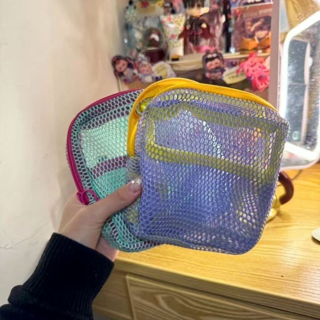 Cross-border dopamine mesh tofu bag storage bag portable coin purse mesh small cosmetic bag storage bag small bag