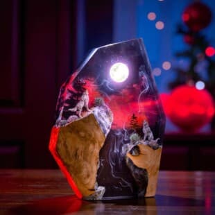 Cross Border Hot Snow Forest Gray Wolf Elk Moon Resin Lamp Christmas