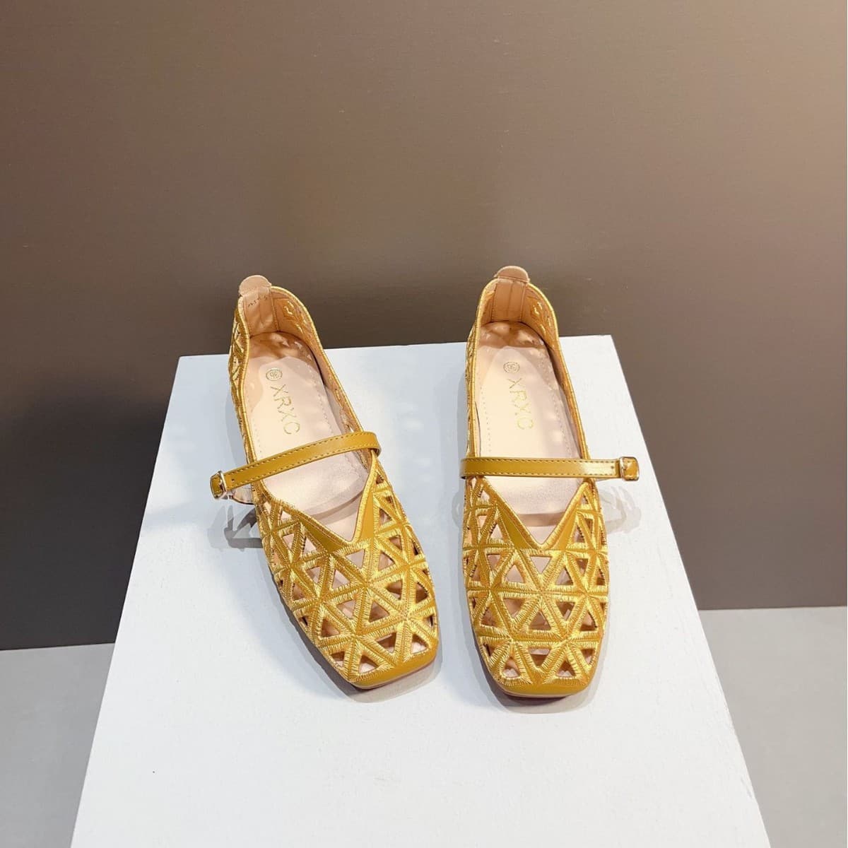 French Flat Square Toe Red Ballet Flats Women's Wedding Shoes Korean Style New Soft Sole Flat Bottom D'Orsay Bride Shoes