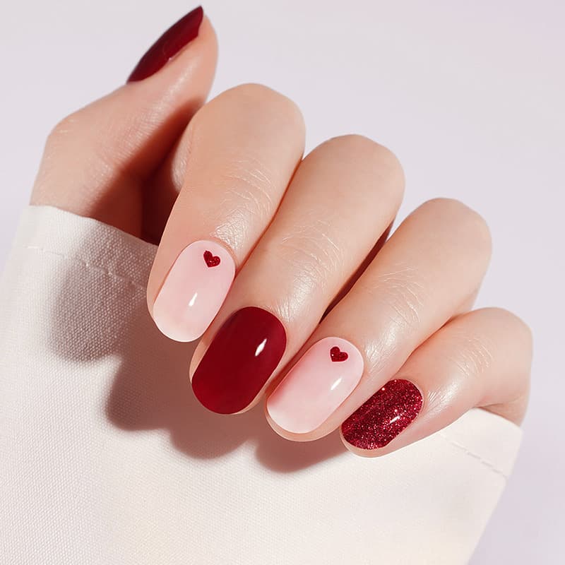 Heart Gel Nail Wraps Valentine's Day Gel Press-On Nails Waterproof Cross-Border Nail Art Ins Nail Stickers Gel Stickers
