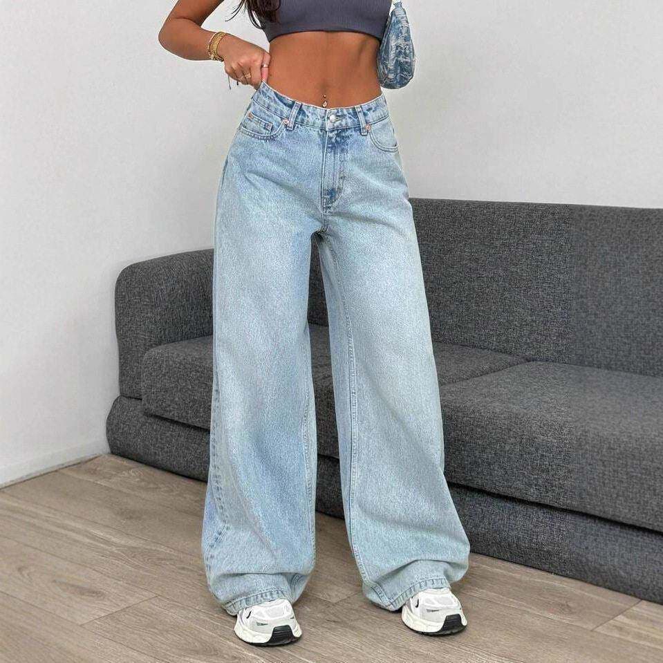Amazon cross-border European and American jeans women's summer fashion heavyweight loose comfortable versatile casual floor-length straight pants