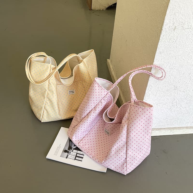 Spring and Summer Fresh Polka Dot Shoulder Bag for Women, Korean Dopamine Sweet Lazy Style, Large Capacity Commuter Tote Bag