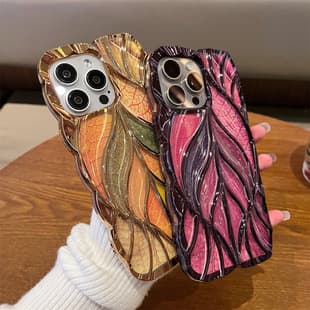 Leaf Pattern Case with Card Insert for iPhone 17 Pro Max, New Electroplated iPhone 16/15/14 Protective Cover Air