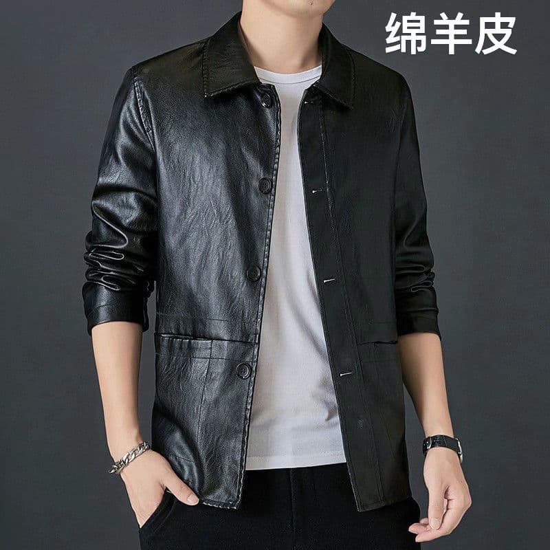 Haining Leather Jacket for Men, Spring/Autumn Thin Style, Middle-Aged, Winter Thickened with Fleece, Plus Size Leather Coat, Trendy Outerwear