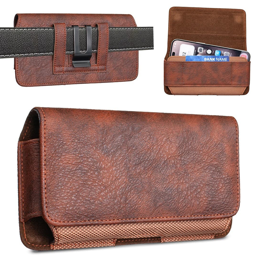 Horizontal Rhino Pattern Universal Waist Bag Phone Case for iPhone 17 Samsung Huawei Xiaomi Belt Buckle Protective Cover