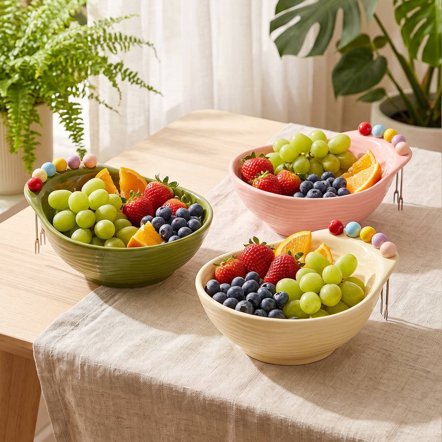 ins cream style fruit plate drainable creative fruit plate creative fruit fork household large capacity fruit basket set