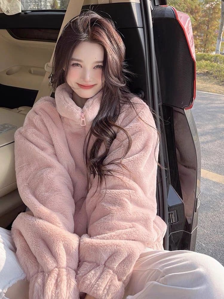Pink Faux Fur Little Fragrance Style Lamb Fur Fluffy Coat Women's 2023 New Fleece Lined Thickened Top Autumn/Winter