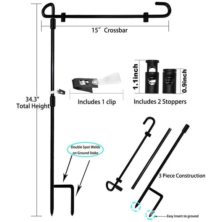 Manufacturers Supplier Outdoor Garden Flagpole Black Paint Craft Garden Decoration Flagpole with 2 Spring One