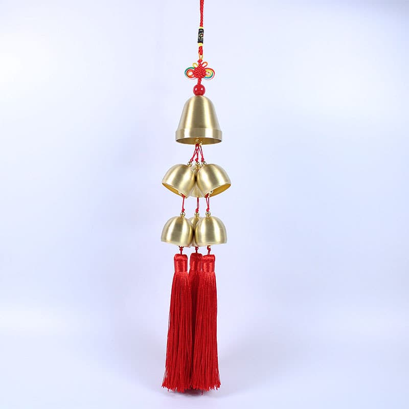 One large and six small brass wind chimes, home feng shui decoration bells, high-end boxed gifts, brass door-to-door hanging decorations