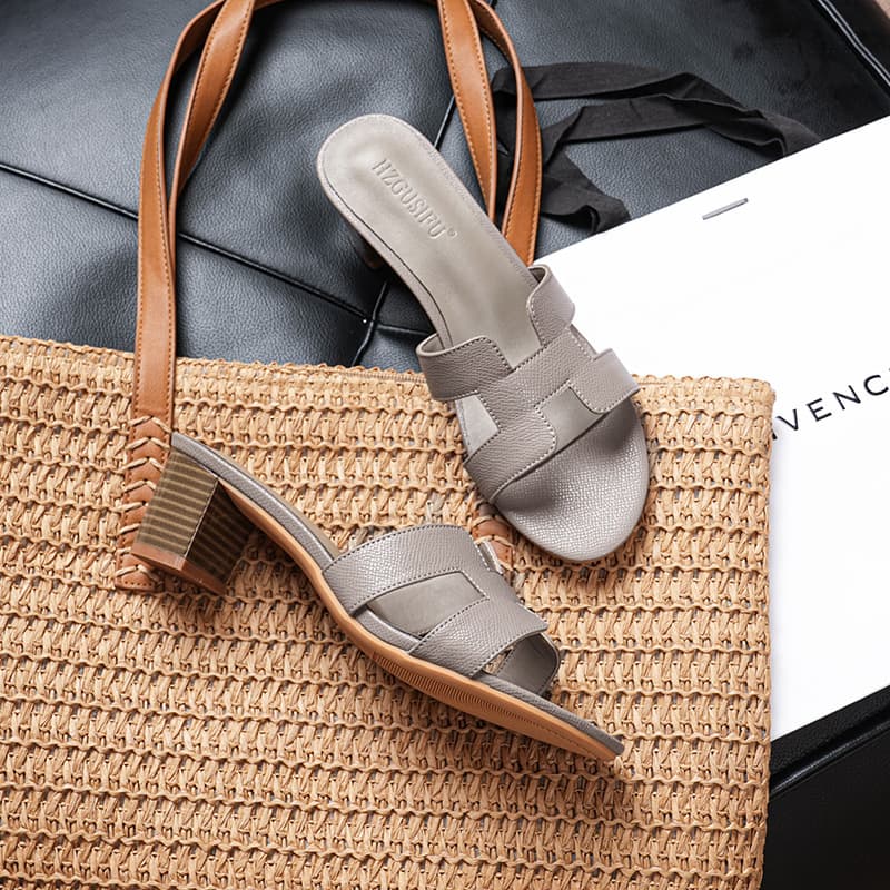 Women's High Heel Slides Chunky Heel Sandals 2026 New Fashion 5cm Versatile One-Strap Slippers Comfortable to Wear